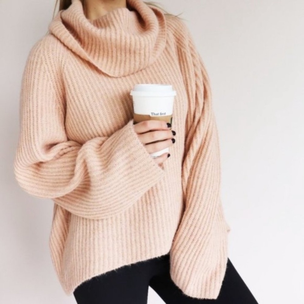 J. Crew Point Sur Ribbed Knit Cowl Neck Sweater Muted Pink